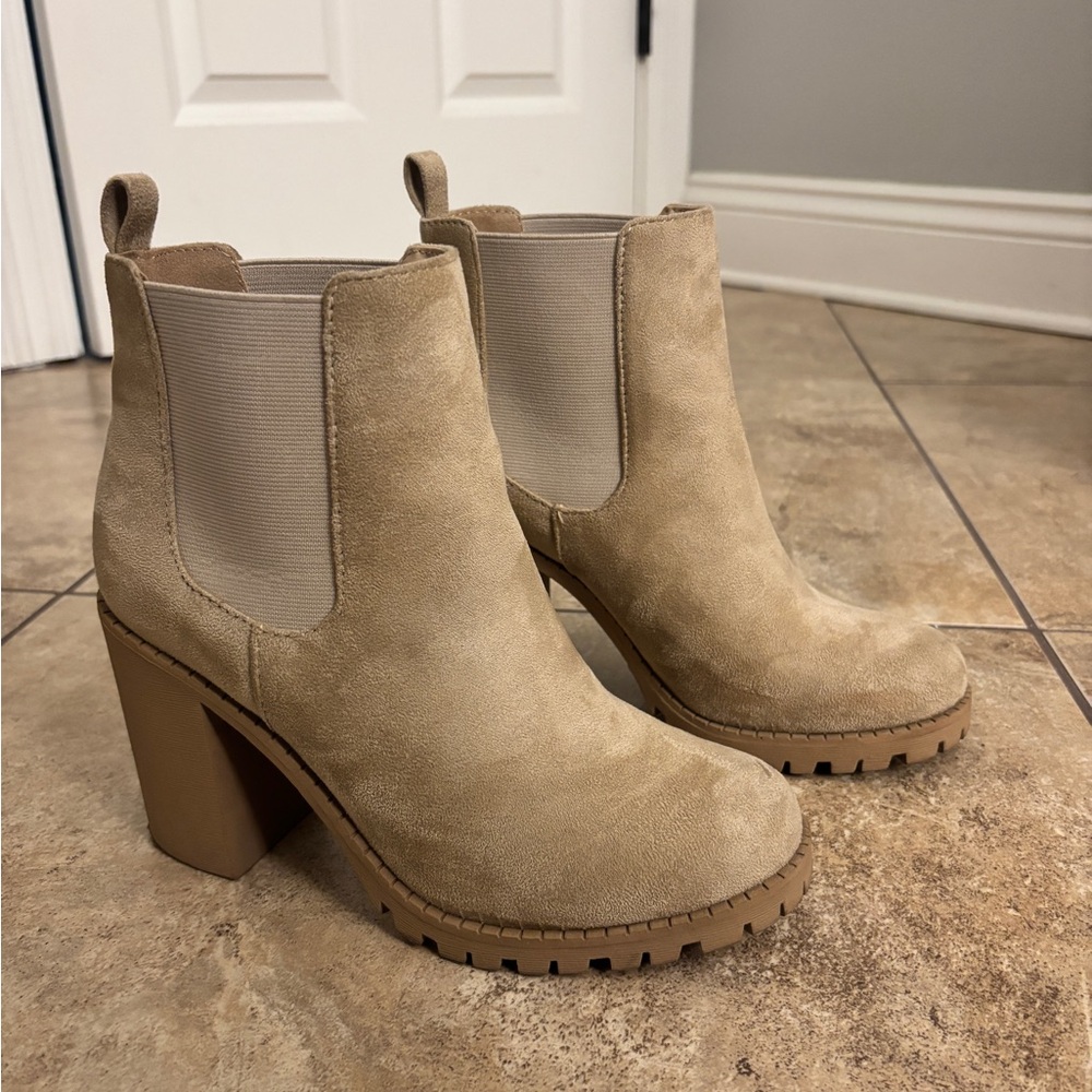 Soda Beige Suede Heeled Boots
